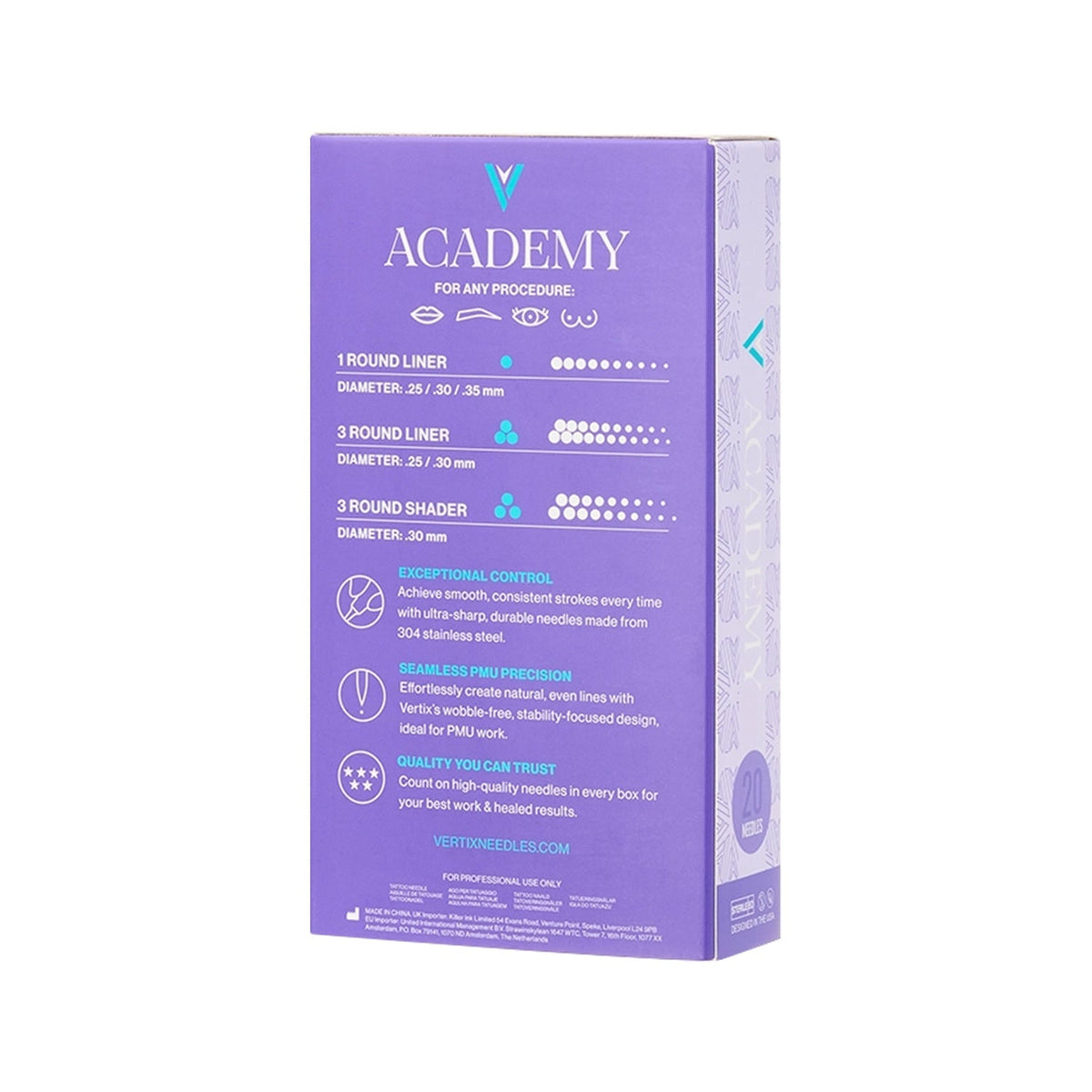 Vertix Academy 1 Round Liner cartridge packaging overview